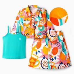 OLLINGTON ST. Cotton Twill Co-Ord Set Of Full Sleeves Fruit Printed Jacket & Skirt With Inner Knit Top - Multicolor-picture-10