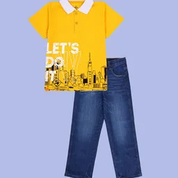 KiddoPanti Boys Printed Polo Collar Pure Cotton T-shirt With Trousers-picture-18