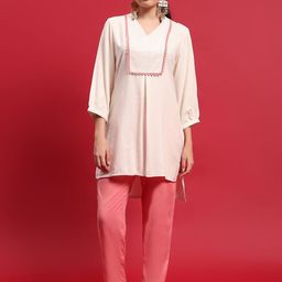 Shree Thread Work Mandarin Collar Straight Kurti with Trousers-image-90