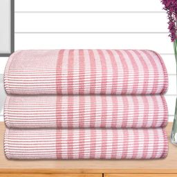 Athom Living Pink & White 3 Pieces Striped Cotton 210 GSM Bath Towels-image-92