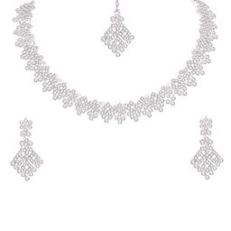 Atasi International Women Rhodium-Plated American Diamond-Studded Jewellery Set-image-99