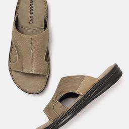 Woodland Men Khaki Solid Leather Comfort Sandals-picture-24