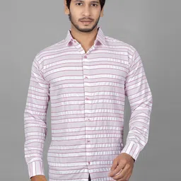 WILNERCROWN Horizontal Stripes Classic Button-Down Collar Semiformal Cotton Shirt-image-92