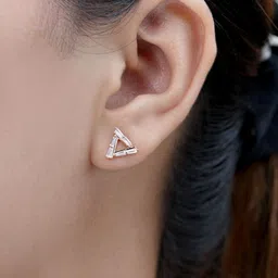 EZURR Rose Gold-Plated Sterling Silver Cubic Zirconia Studded Baguette Triangle Studs-4