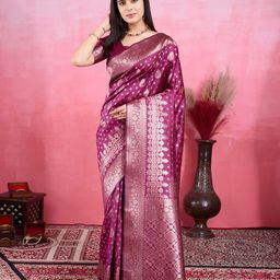 NIWAA Pure Silk Ethnic Motifs Woven Design Zari Kanjeevaram Saree-55