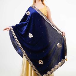 Way2Like Peacock Embroidered Gota Patti Velvet Hijab Scarf Wrap Dupatta-picture-27