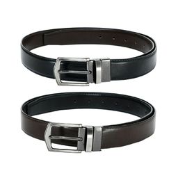 Kastner Men Pack Of 2 Black & Brown Textured Reversible Formal Belt-image-51