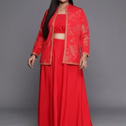 A PLUS BY AHALYAA Plus Size Ethnic Top & Skirt with Shrug image 4
