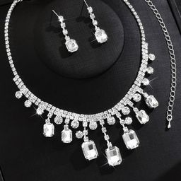Peora Silver-Plated Crystal Studded Necklace & Drop Earrings-picture-47