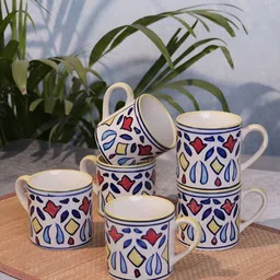 Myntra Elegant Homes White 6 Pieces Floral Printed Glossy Tea Cups 150 ml Each-27