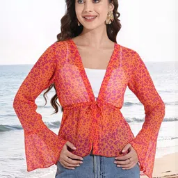 Fashfun Women Animal Printed Bell Sleeve Peplum Top-picture-2