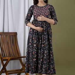 Tulsiram Floral Printed Fit & Flare Maternity Ethnic Dress-image-25