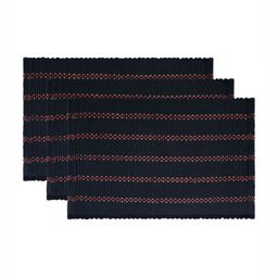 Aura 3-Pcs Navy Blue & Red Striped Soft Cotton Anti-Skid Bath Rugs-13
