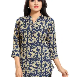 Meher Impex Floral Print Mandarin Collar Crepe Top-38