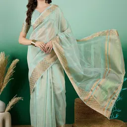 Leeza Store Striped Sequinned Organza Banarasi Saree-picture-23