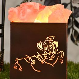 GLOBAL AROMA Pink & Brown Himalayan Rock Salt Hare Krishna Square Table Lamp-38