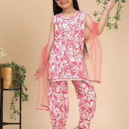 Cutiekins Girls Floral Printed Empire Gotta Patti Kurta with Salwar & Dupatta-picture-37