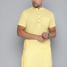 The Indian Garage Co Men Yellow Solid Straight Kurta-11