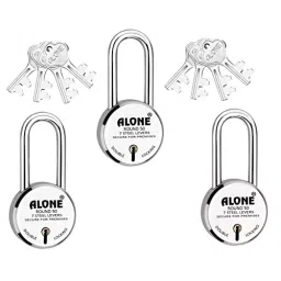 ALONE LOCKS Round 50 mm Alloy Steel Chrome 8 Same Keys Double Locking Padlock (Pack of 3)-13