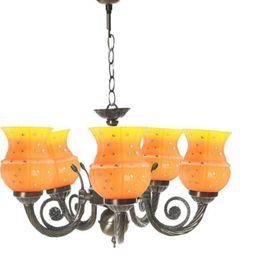 Somil Antique 5-Light Chandelier with Glass Shades, Orange and Yellow Lighting Effect, Metal Fitting. LED Compatible. Dia: 42 X 42 X 100 Cm.-image-13
