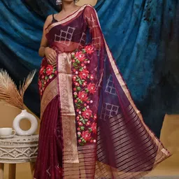 DIVASTRI Ethnic Motifs Embroidered Organza Banarasi Saree-image-78