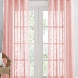 HOMEMONDE Pink & White Set of 2 Sheer Long Door Curtain-18
