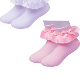 NESKA MODA Girls Pack Of 2 Cotton White And Pink Ankle Length Socks-picture-2
