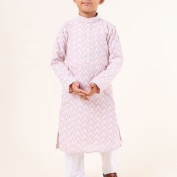 TABARD Boys Geometric Embroidered Mandarin Collar Thread Work Cotton Straight Kurta-picture-40