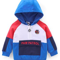 Babyhug Cotton Knit Full Sleeves Cut & Sew Sweatshirt With Hood & Paw Patrol Graphics - Blue & White-picture-14