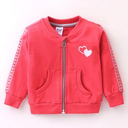 Simply Looper Fleece Full Sleeves Jacket Heart Print - Red-image-91