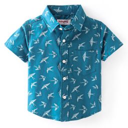 Babyhug 100% Cotton Half Sleeves Shirt Bird Print - Blue-image-30