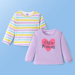 Doodle Poodle 100% Cotton Full Sleeves Top with Striped & Hear Print Pack of 2 - Purple & White-image-85