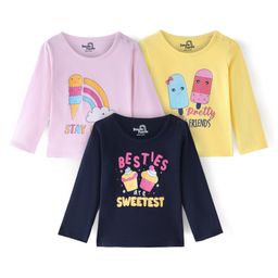 Doodle Poodle 100% Cotton Knit Full Sleeves T-Shirts with Text & Ice Cream Print Pack of 3 - Multicolour-image-39