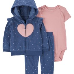 Carter's Full Sleeves Infant Girls Heart 3-Piece Fleece Cardigan Set - Navy Blue-image-86
