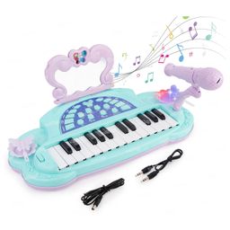 Toysire Disney Frozen Piano keyboard toy with power option, recording and mic, electronic piano keyboard multi-function portable piano keyboard(Blue)-20