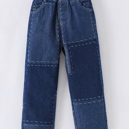 Kookie Kids Full Length Solid Colour Denim Jeans with Embroidery Detailing - Navy Blue-picture-15