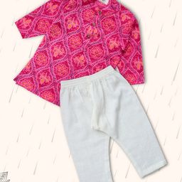 Peekaaboo Cotton Full Sleeves Floral Motif Printed Kurta With Solid Pyjama Set - Pink-image-24