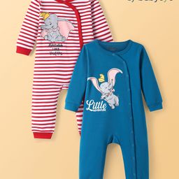 Babyoye Disney Interlock Knit Full Sleeves Striped & Dumbo Printed Rompers Pack of 2 - Red & Blue-image-97