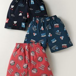 CUCUMBER Sinker Knit Above Knee Length Printed Shorts Pack of 3 - Black Red & Blue-image-66