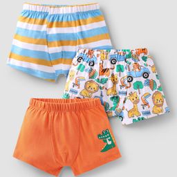 Babyhug 100% Cotton Single jersey Knit Antibacterial Trunk with Animal & Stripe Print Pack of 3 - Orange White & Light Blue-image-61