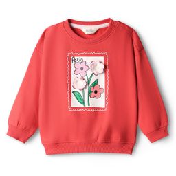 Bonfino 100% Cotton French Terry Knit Full Sleeves Oversized Sweatshirt With Floral Print & Crochet Applique - Red-image-38