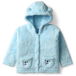Babyhug Fur Knit Full Sleeves Hooded Winter Jacket With Teddy Bear Embroidery & Ear Applique - Light Blue-image-83