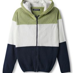 Pine Kids Knit Full Sleeves Hooded Front Open Sweater with Color Block - Multicolor-image-9