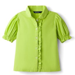 Pine Kids Poplin Woven Half Puffed Sleeves Shirt Style Top with Frill Detailing - Limegreean-picture-24