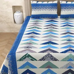 Homez Sparrow Multicoloured & Blue Ethnic Motifs 210 TC Queen Bedsheet with 2 Pillow Covers-22