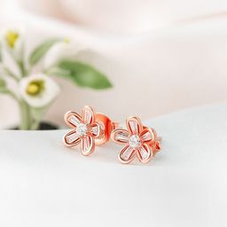 SILBERRY 92.5 Sterling Silver Rose Gold-Plated CZ Contemporary Studs-17
