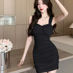 KPOP Women Solid Sweetheart Neck Bodycon Dress-image-38