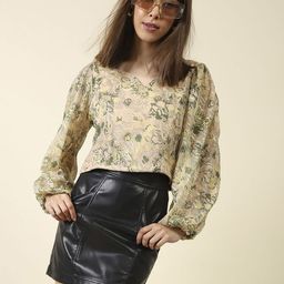StyleCast X SERA Floral Print Sweetheart Neck Puff Sleeve Bohemian Chiffon Crop Top-image-27