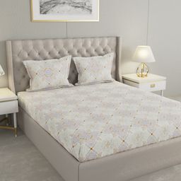 Raymond Home Lavender & White Ethnic Motifs 200 TC Queen Bedsheet with 2 Pillow Covers-image-38