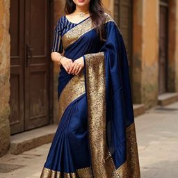 VILLE FASHION Blue Woven Design Zari Art Silk Kanjeevaram Saree-picture-10